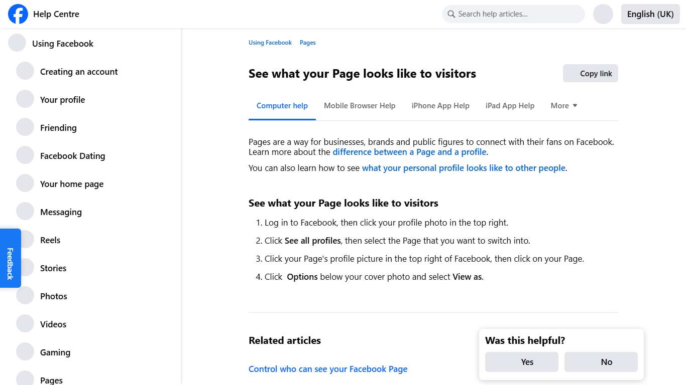 See what your Page looks like to visitors Facebook Help Centre