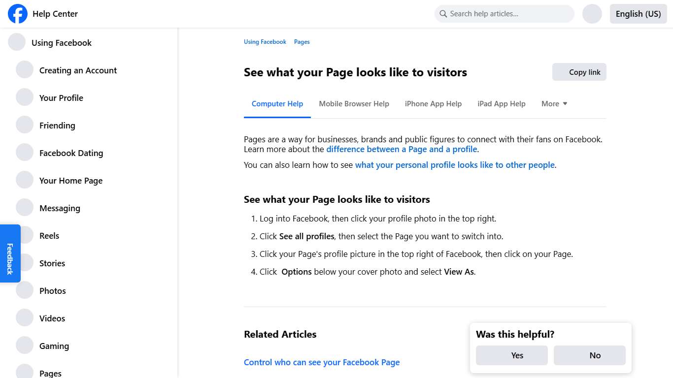 See what your Page looks like to visitors Facebook Help Center