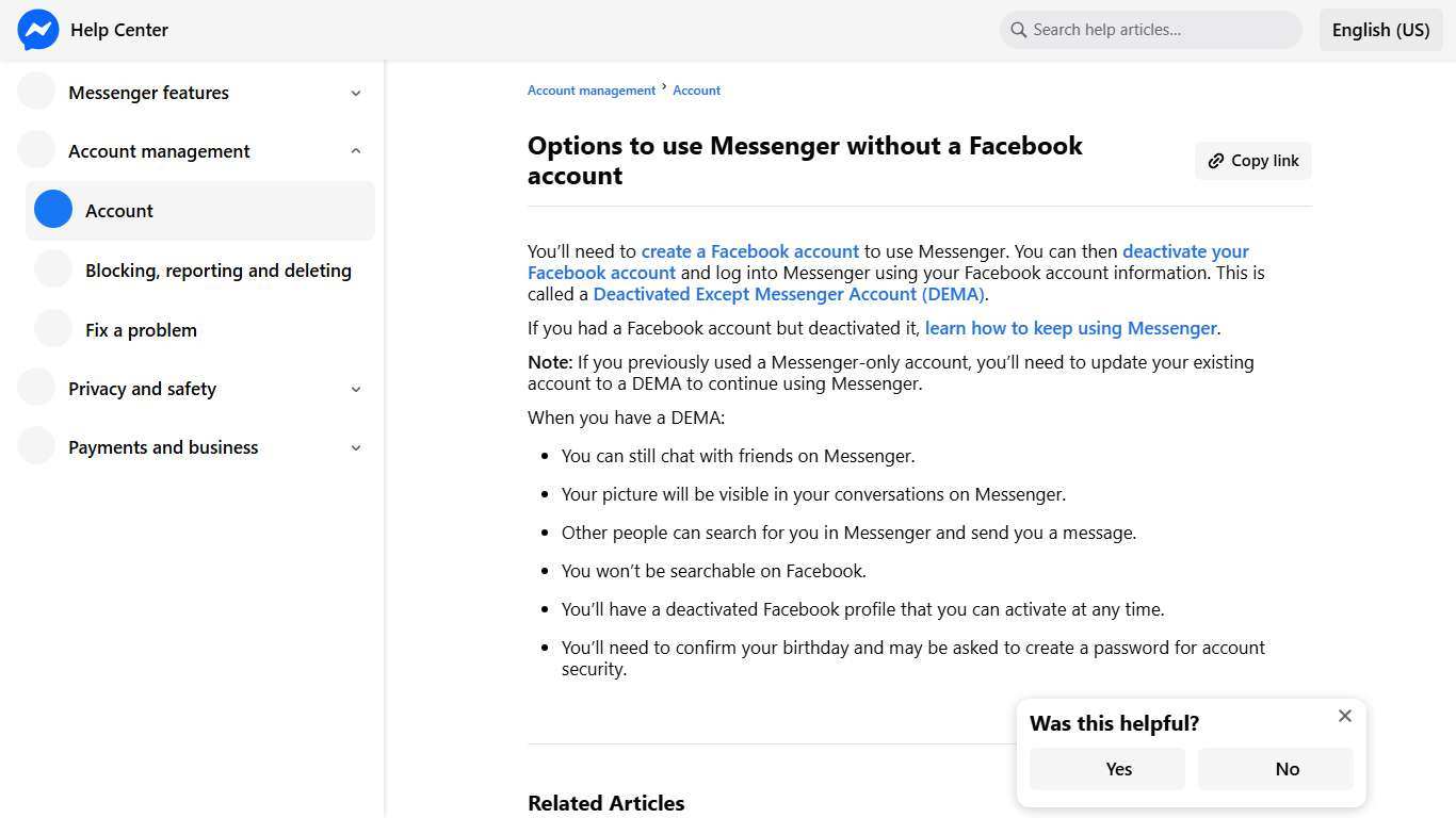 Options to use Messenger without a Facebook account Messenger Help Center