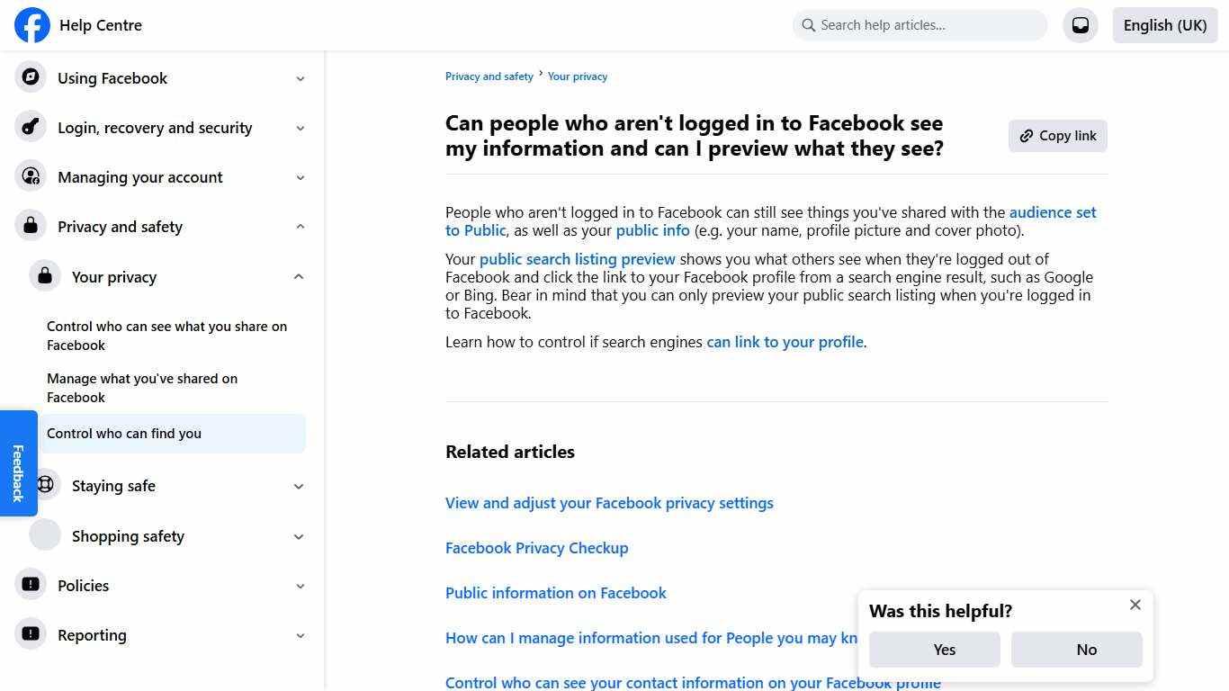 Can people who aren't logged in to Facebook see my information and can I preview what they see? Facebook Help Centre